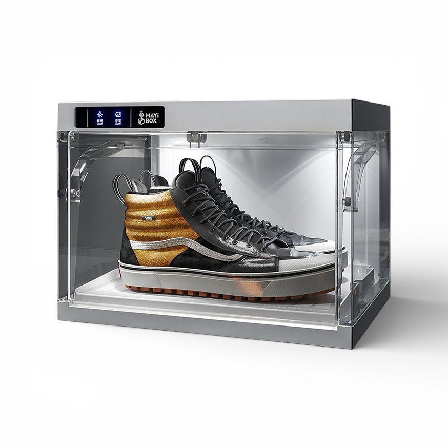 MAYI Box, lemari penyimpanan pintar all-in-one berbahan plastik modern, minimalis, dan bergaya dengan pintu transparan, cocok untuk kotak sepatu, kotak pajangan, dan solusi penyimpanan lainnya.